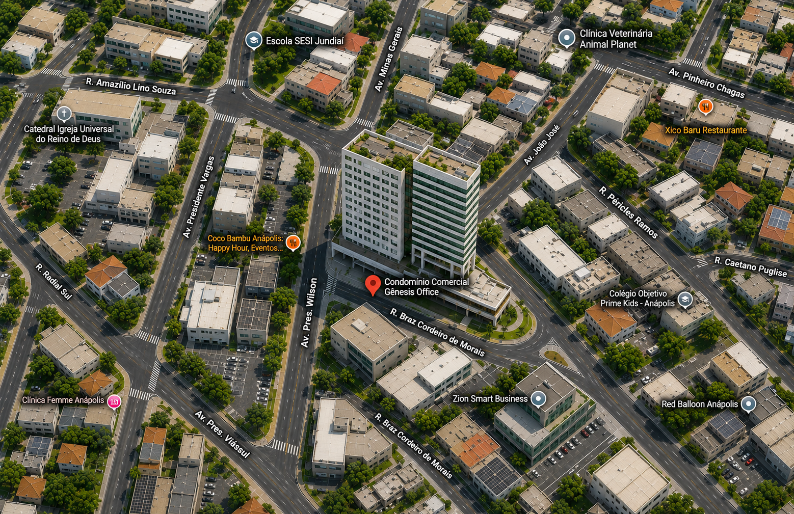 Mapa 3D mostrando a localização do escritório da Capital Seguro em Anápolis